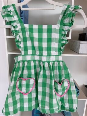 bella bliss Green and White Gingham Top with Pink Heart Pockets
